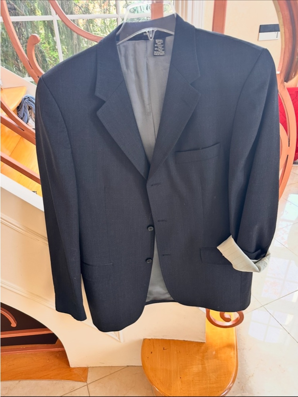 Zara Black Wool Blazer Mens 42R Tailored Minimalist Formal Suit Jacket